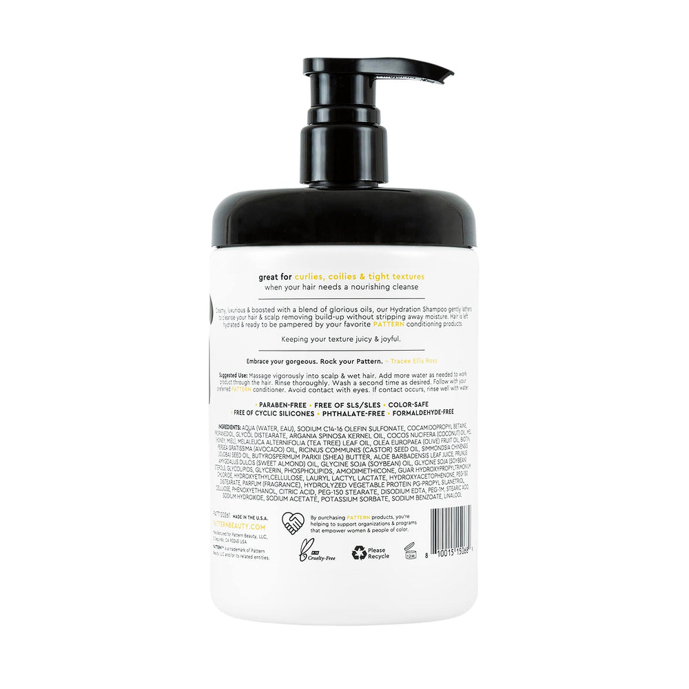 PATTERN Hydration Shampoo close-up highlights color-safe mineral-oil-free formula