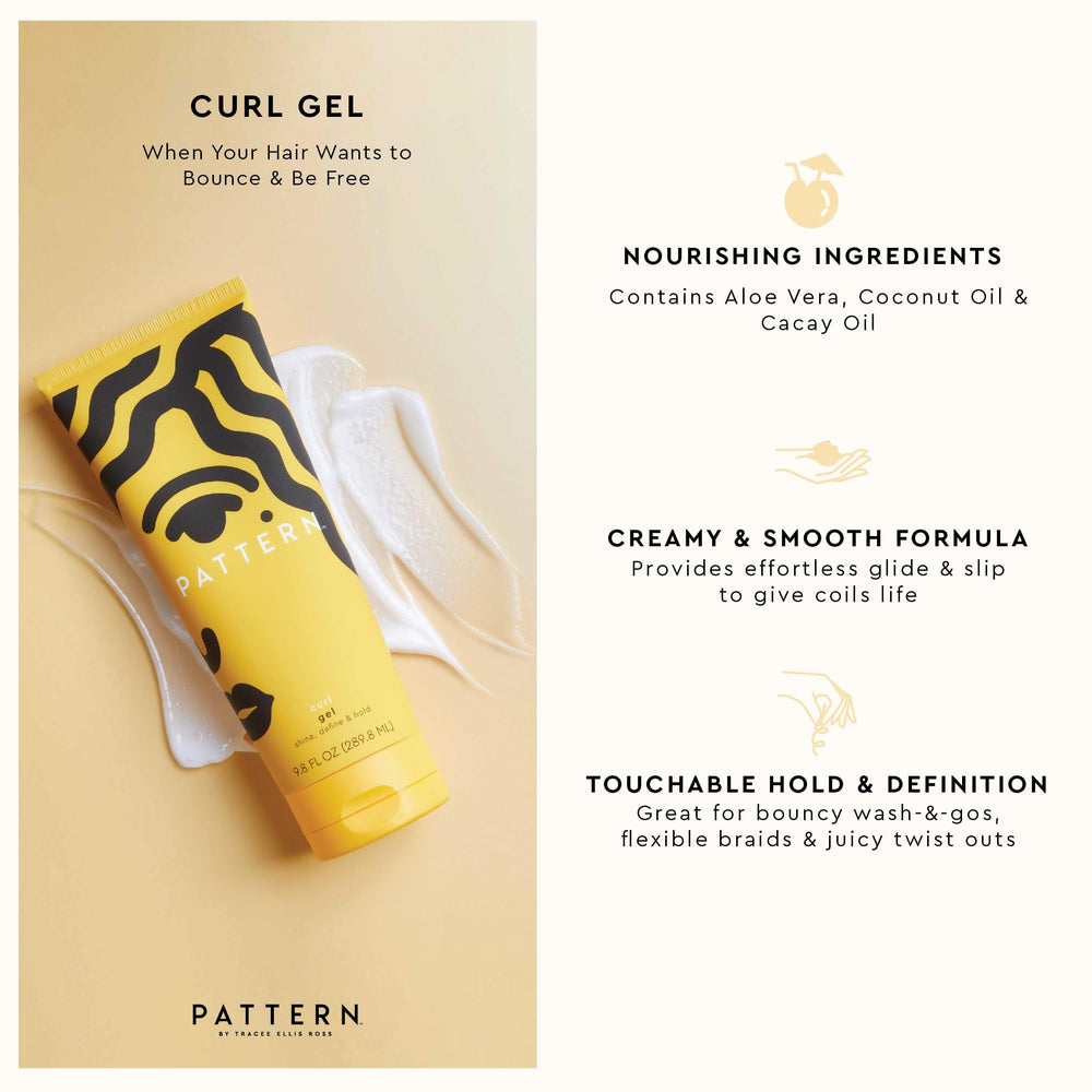 PATTERN Curl Gel pump ensures mess-free dispenses for even product distribution.
