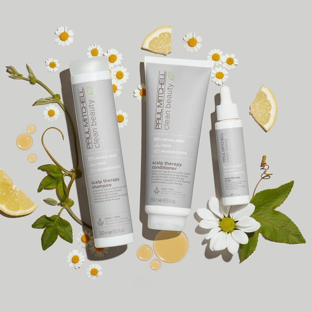 Soft visual with calming color scheme suggesting gentle care for sensitive scalps.