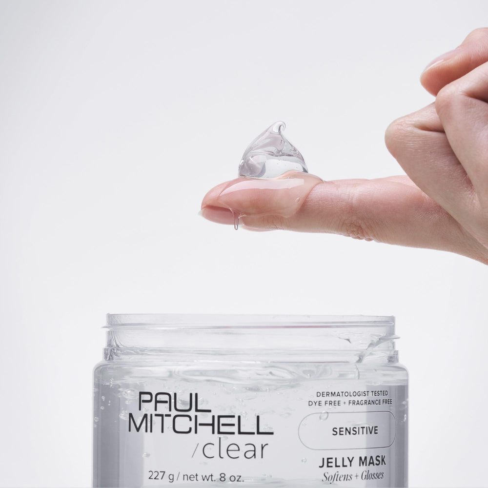 Paul Mitchell Clear Jelly Mask jelly texture demonstrates lightweight hydration and shine.