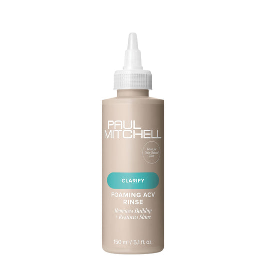 Paul Mitchell Foaming ACV Rinse bottle pour removes buildup and adds shine