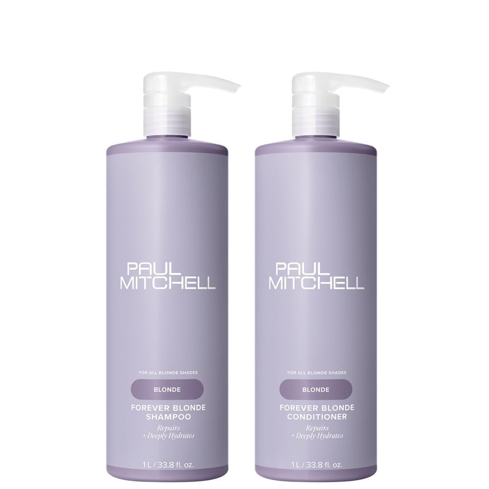 Paul Mitchell Forever Blonde Shampoo bottle boosts brightness for lightened hair.