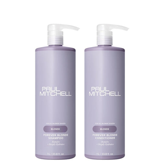 Paul Mitchell Forever Blonde Shampoo bottle boosts brightness for lightened hair.
