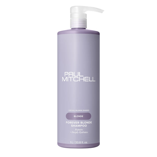 Paul Mitchell Forever Blonde Shampoo bottle shows a sleek design for bright blonde hair