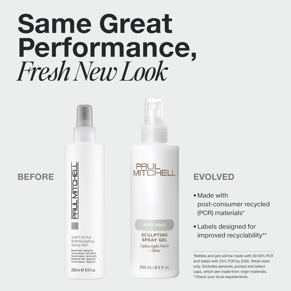 Paul Mitchell Soft Sculpting Spray Gel being dispensed for easy application.