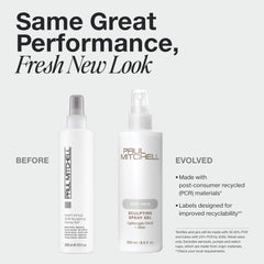 Paul Mitchell Soft Sculpting Spray Gel being dispensed for easy application.