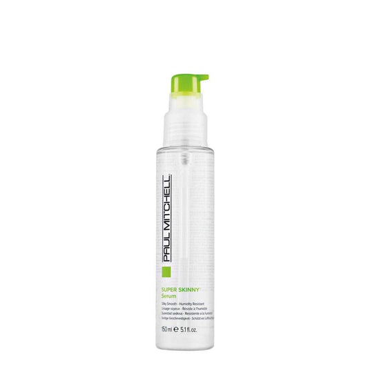 Paul Mitchell Super Skinny Serum bottle with pump ready for damp hair to smooth.