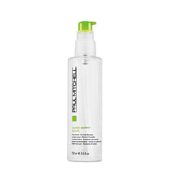 Paul Mitchell Super Skinny Serum bottle demonstrates easy prep for frizz control.