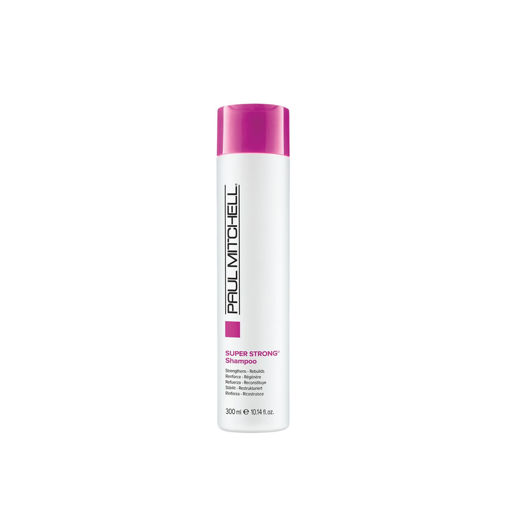 Paul Mitchell Super Strong Shampoo bottle front shows strength for damaged hair