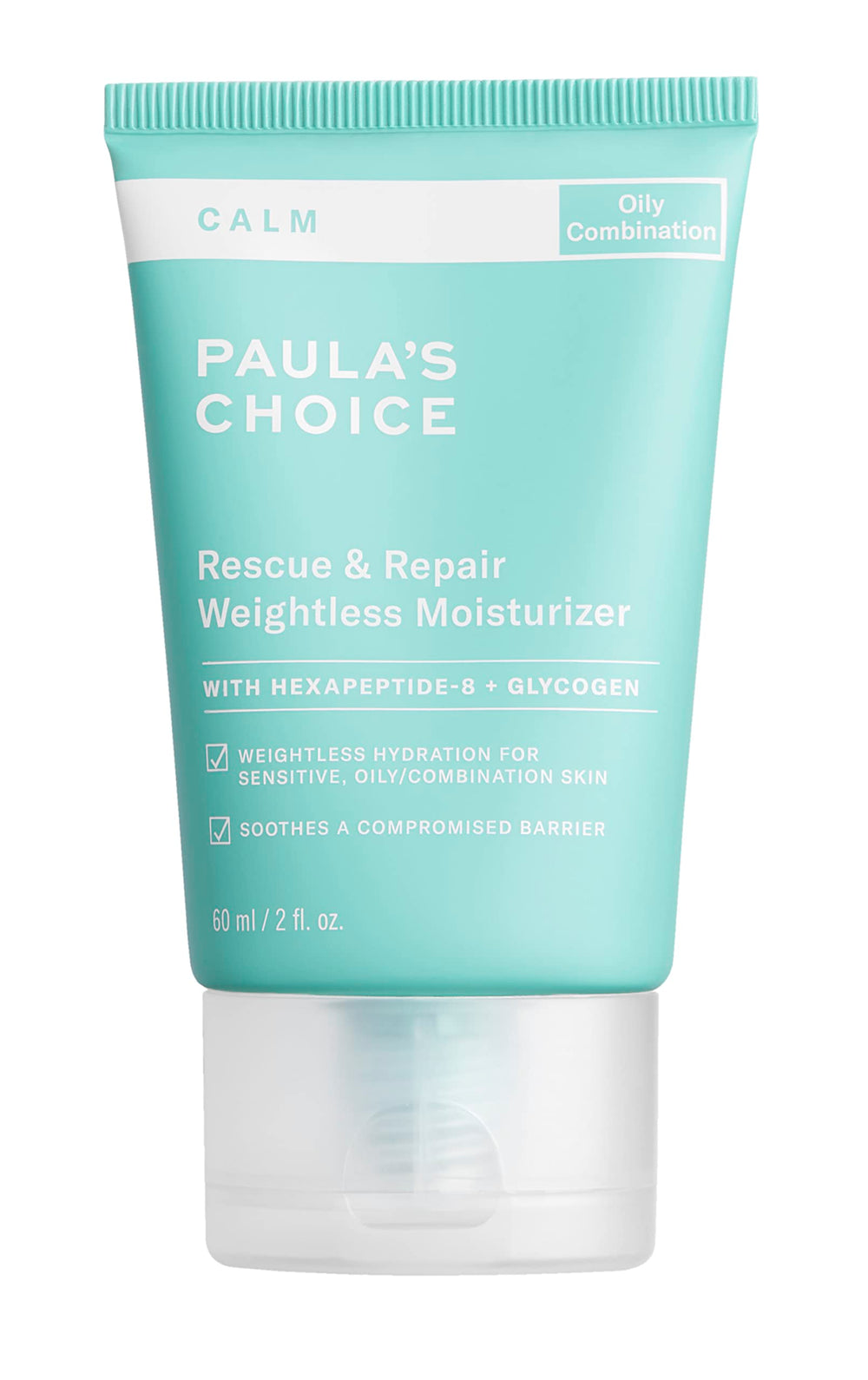 Paula's Choice CALM Intensive Moisturizer bottle close-up, fragrance-free for sensitive skin.