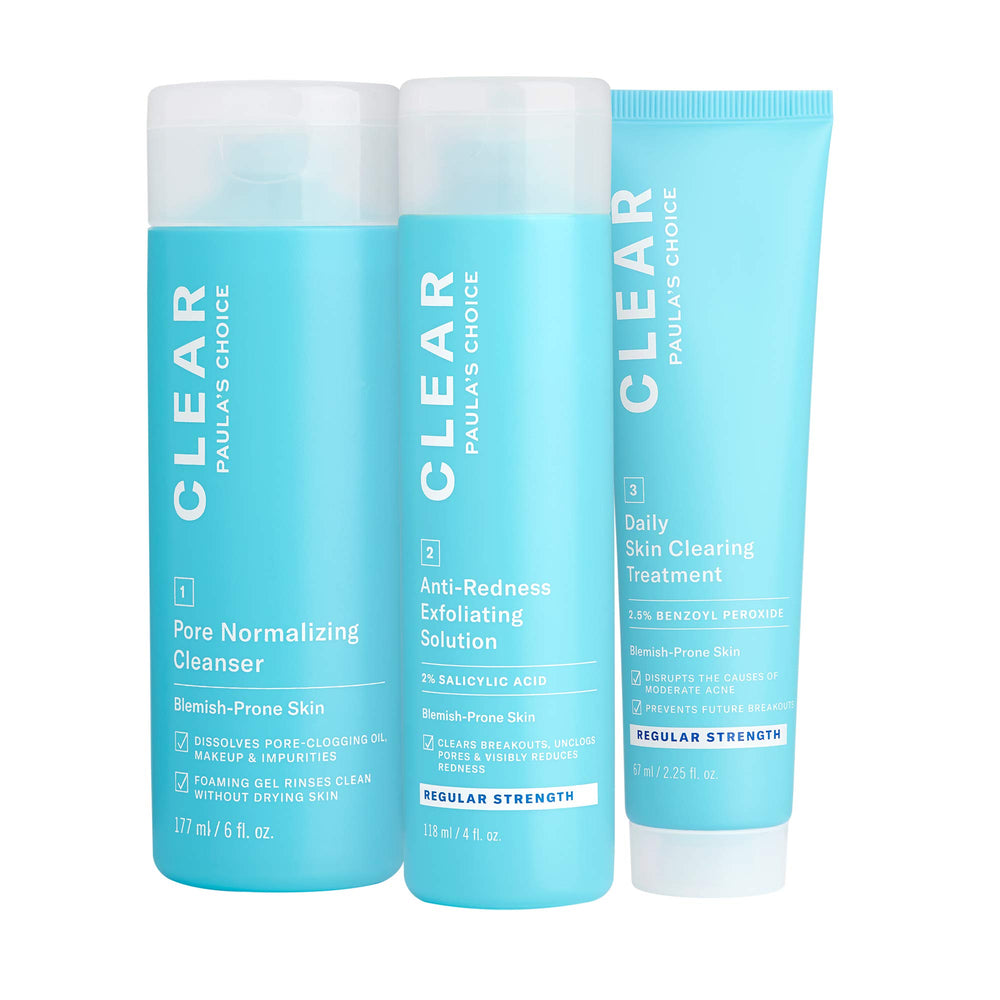 Paula's Choice CLEAR Regular Strength kit cleanser close-up, gentle cleansing for clearer pores.