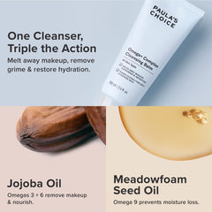 Texture-focused Paula's Choice balm on finger demonstrates lush emollient cleansing.