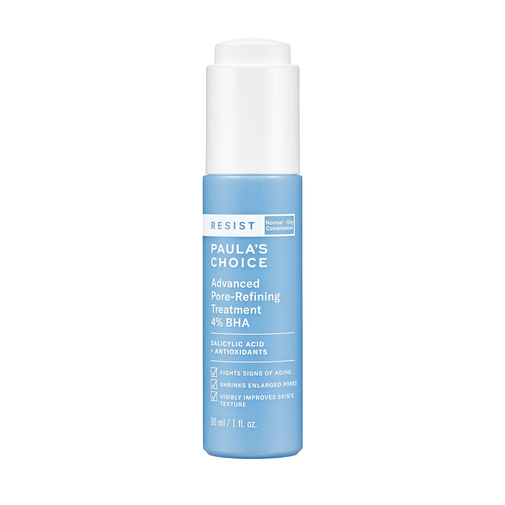 Paula's Choice RESIST 4% BHA serum bottle, pore-refining formula for smoother skin.