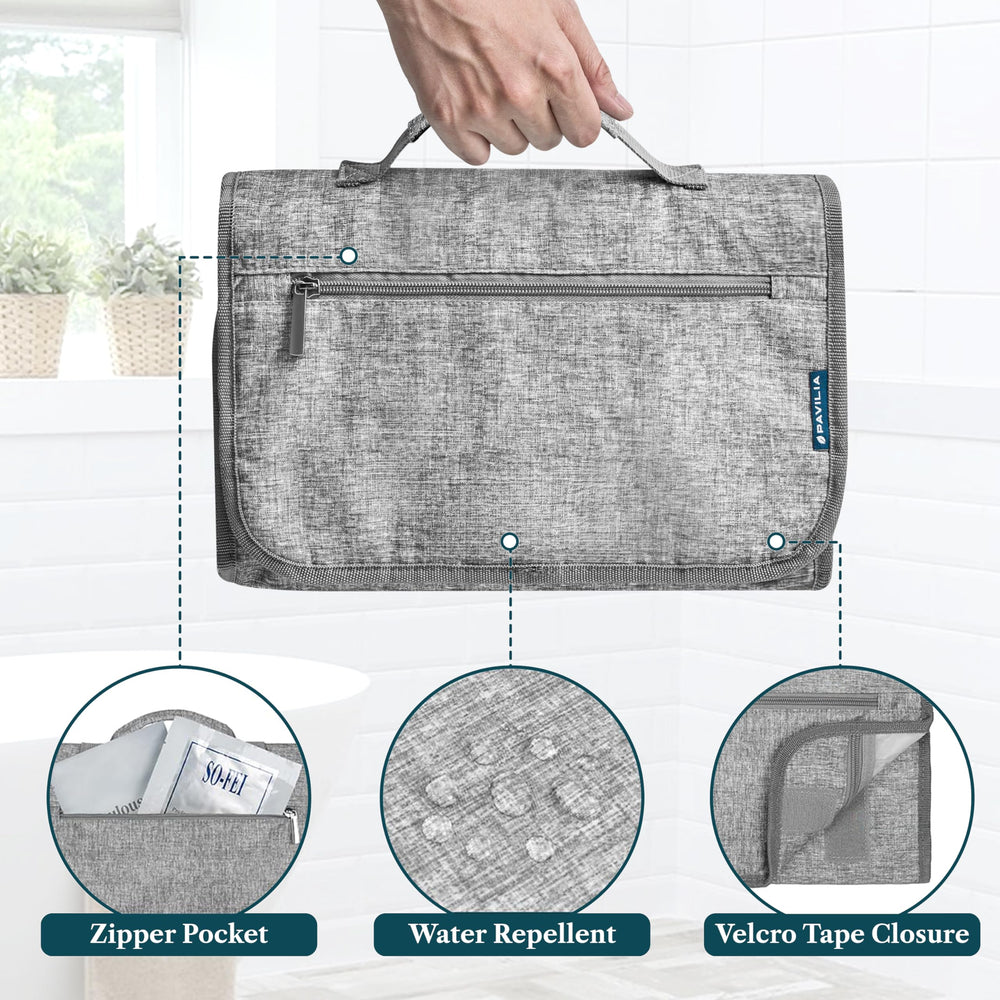 PAVILIA elastic brush rack secures razors and brushes.