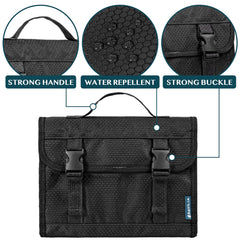 PAVILIA hanging hook shown for easy bathroom storage during hotel stays