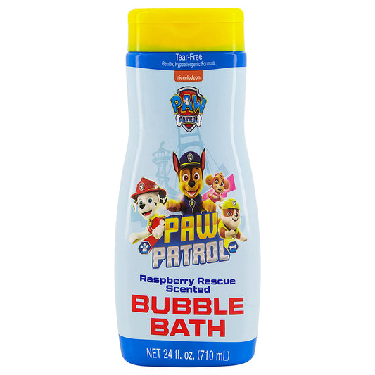 Paw Patrol Raspberry Rescue bubble bath bottle front for gentle, enjoyable bath time.