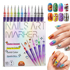 Pawhims 12-color nail art pens set with vibrant hues for precise nail designs.
