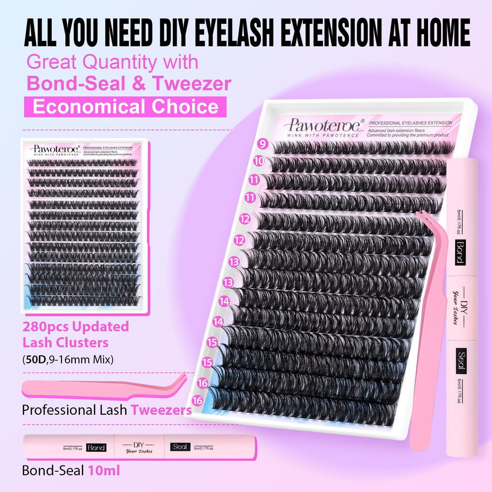 Pawotence 50D 9-16mm cluster lashes for natural, voluminous lashes