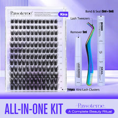 Pawotence Kira lash clusters kit 12mm for layered, seamless volume.