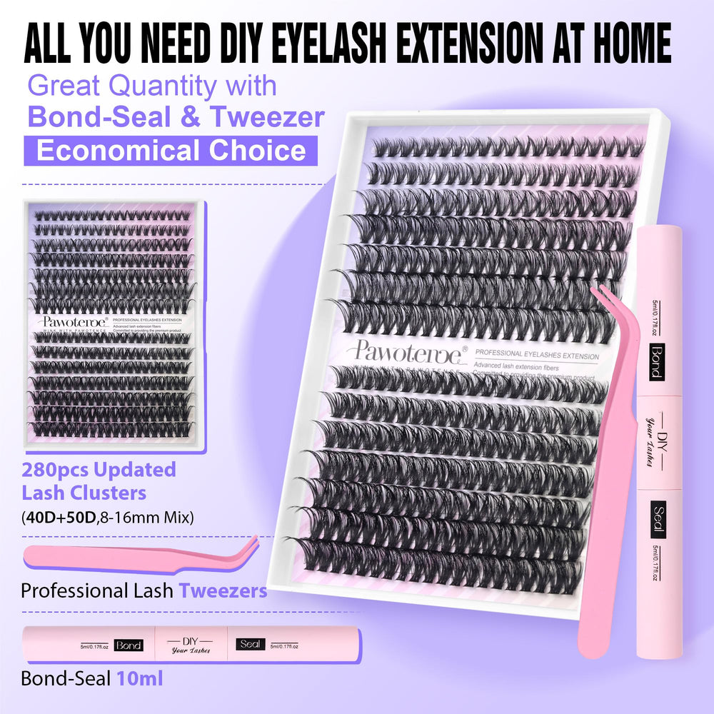 Pawotence 40D/50D cluster lashes in 8-16 mm for fuller, natural-looking lashes.