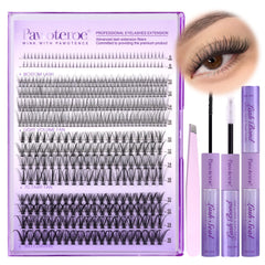 Pawotence lash extension kit with 404 cluster lashes for natural-looking fullness at home.