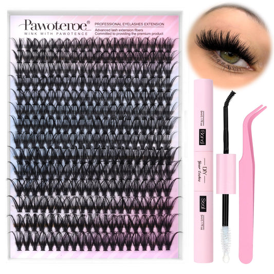 Pawotence lash extension kit with 40D clusters for fuller at-home lashes.
