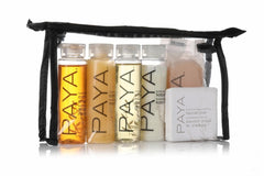 Paya Organics travel set shampoo bottle highlights nourishing formula for hair on the go