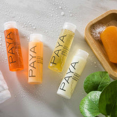 Paya Organics travel set shower gel bottle emphasizes refreshing cleanse during travel