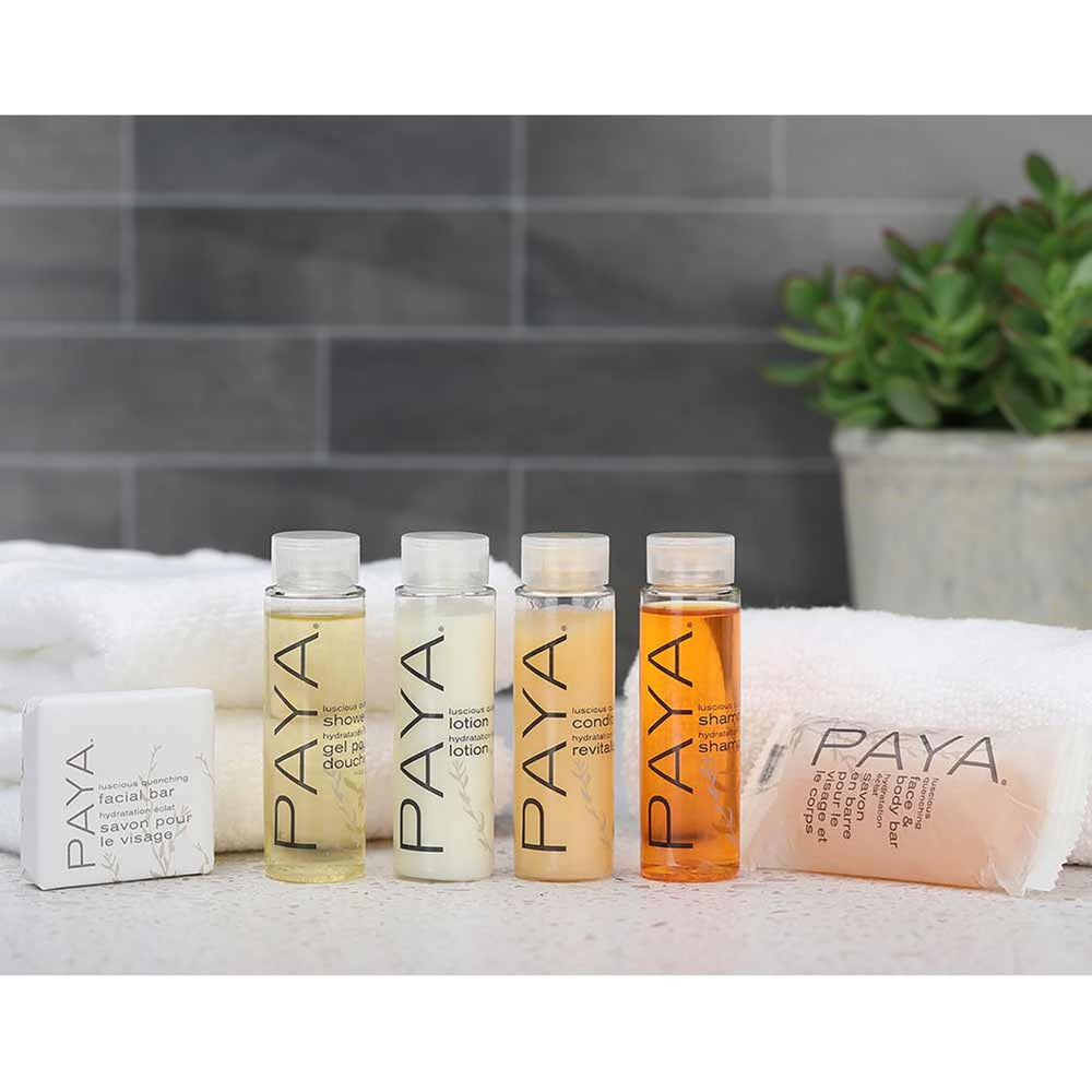 PAYA Shower Gel Huntington label shows organic ingredients for nourished skin after bathing.