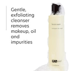 PCA SKIN Gentle Foaming Face Wash bottle closeup, silky foam for sensitive skin
