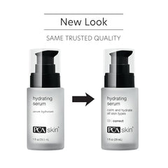 Side view of PCA SKIN Hydrating Serum bottle highlights compact, travel-friendly packaging.