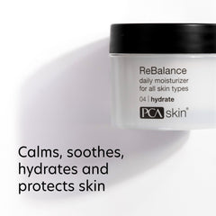 PCA SKIN ReBalance swirl on cheek highlights soothing hydration for sensitive skin