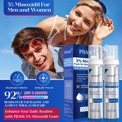 Pdam Minoxidil foam close-up showing hair follicle activation concept