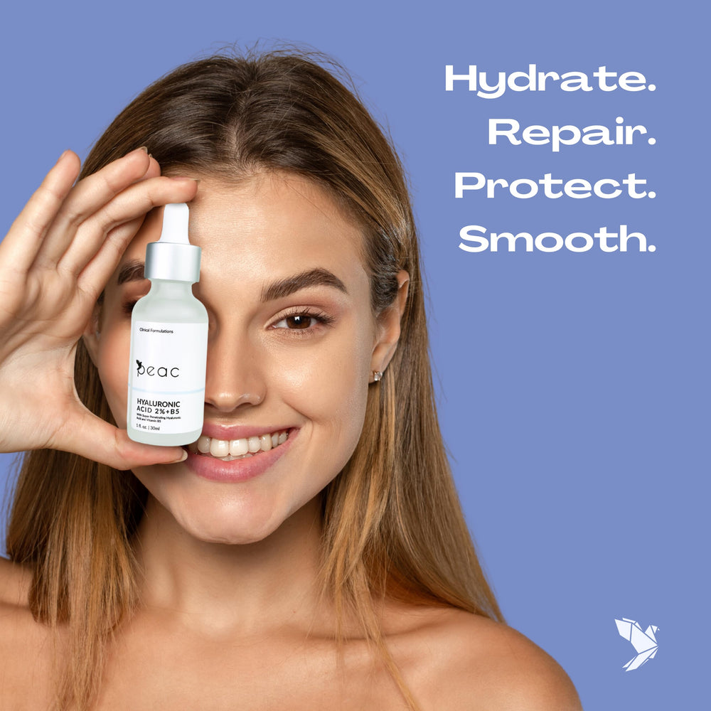 Peac Hyaluronic Acid 2% + B5 Serum dropper dispensing precise, lightweight moisture.
