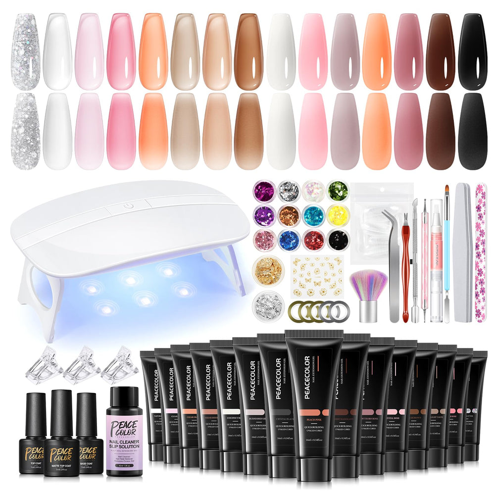 PEACECOLOR poly extension gel kit full set for home nail artistry and variety.
