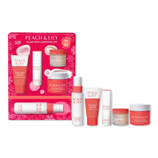 Peach & Lily Glass Skin Luminous Kit packaging showcases a gift-ready glow