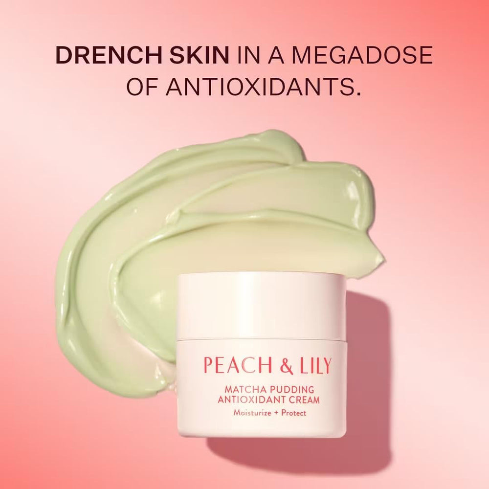 Hands applying Peach Lily Matcha Pudding onto a clean face.