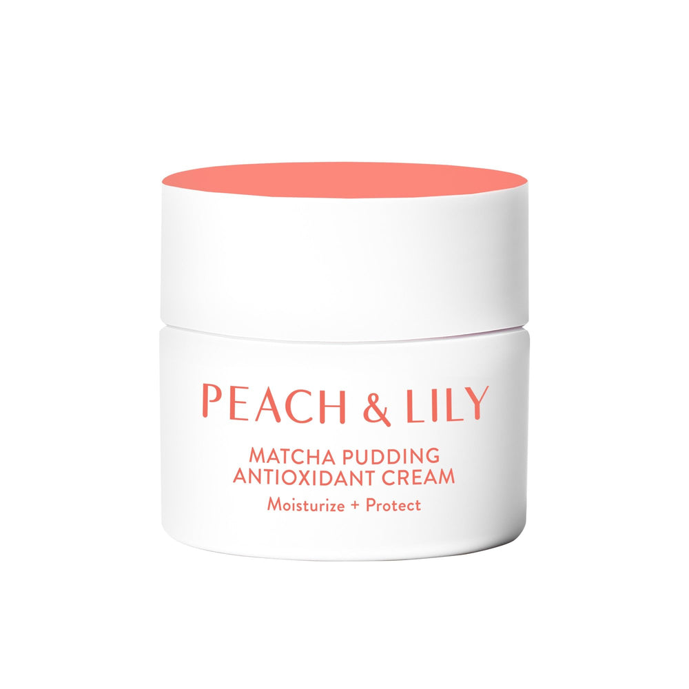 Peach Lily Matcha Pudding Cream jar highlighting rich hydration for glowing skin.