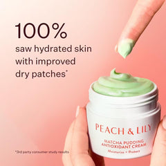 Close-up of green tea ingredients in Peach Lily Matcha Pudding formula.