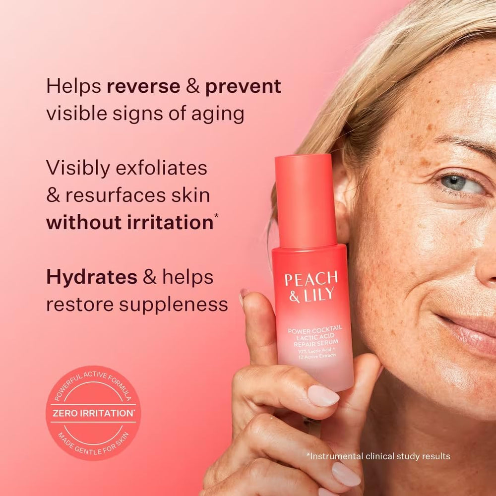 Peach & Lily Power Cocktail Repair Serum night routine shot for gentle exfoliation.