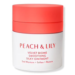 Peach & Lily Velvet Biome Repairing Ointment bottle shows lightweight hydration in action.
