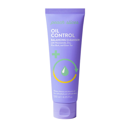 Peach Slices Oil Control Balancing Cleanser bottle front with shine-blocking formula