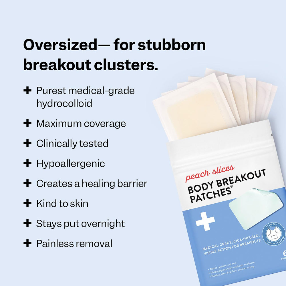 Peach Slices oversized patch on arm delivers fast coverage for larger breakouts.