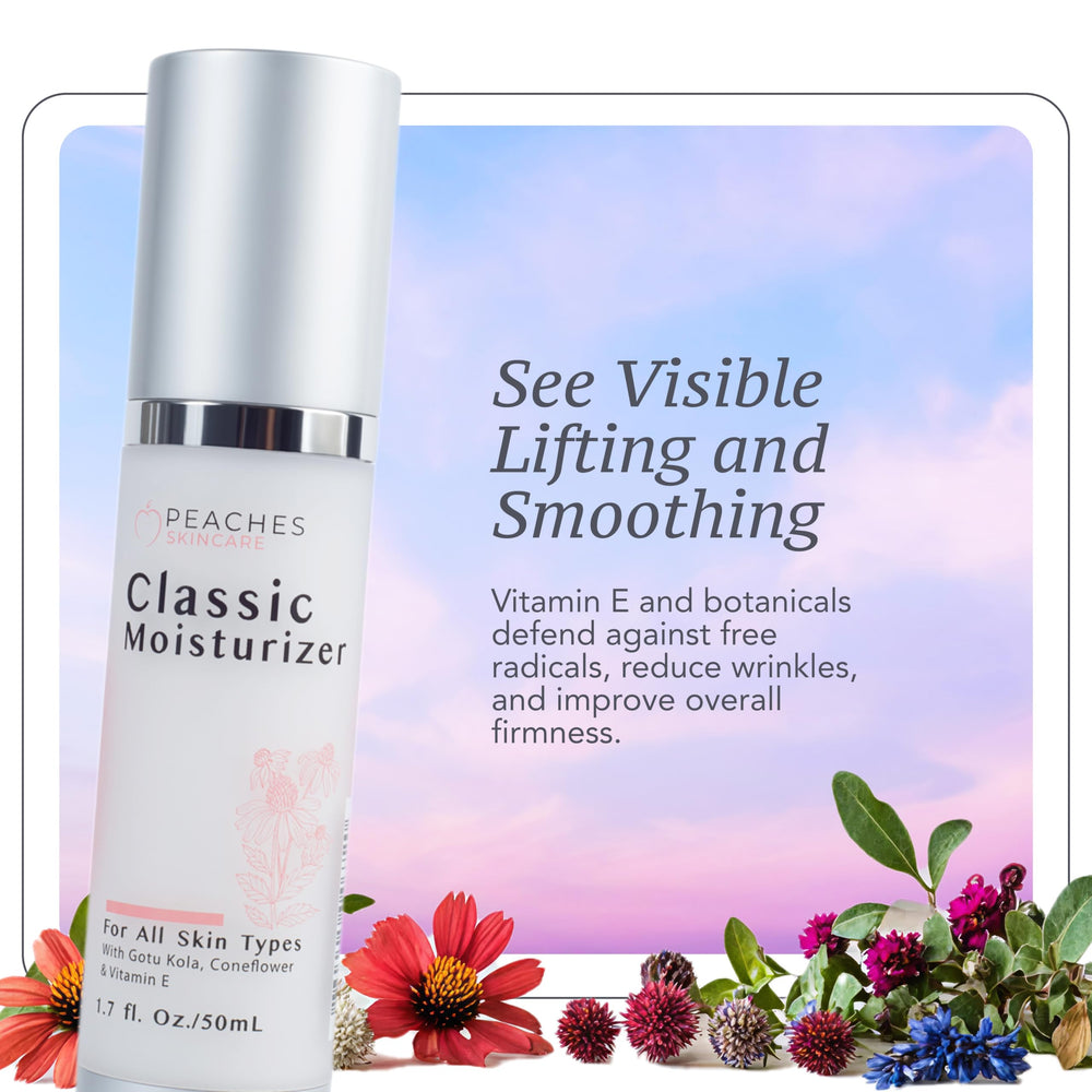 Peaches Skin Care travel friendly 1.7 oz jar for on the go skincare.