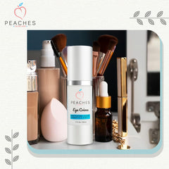 Peaches Skin Care Under Eye Cream vanity setup showcases easy at-home use