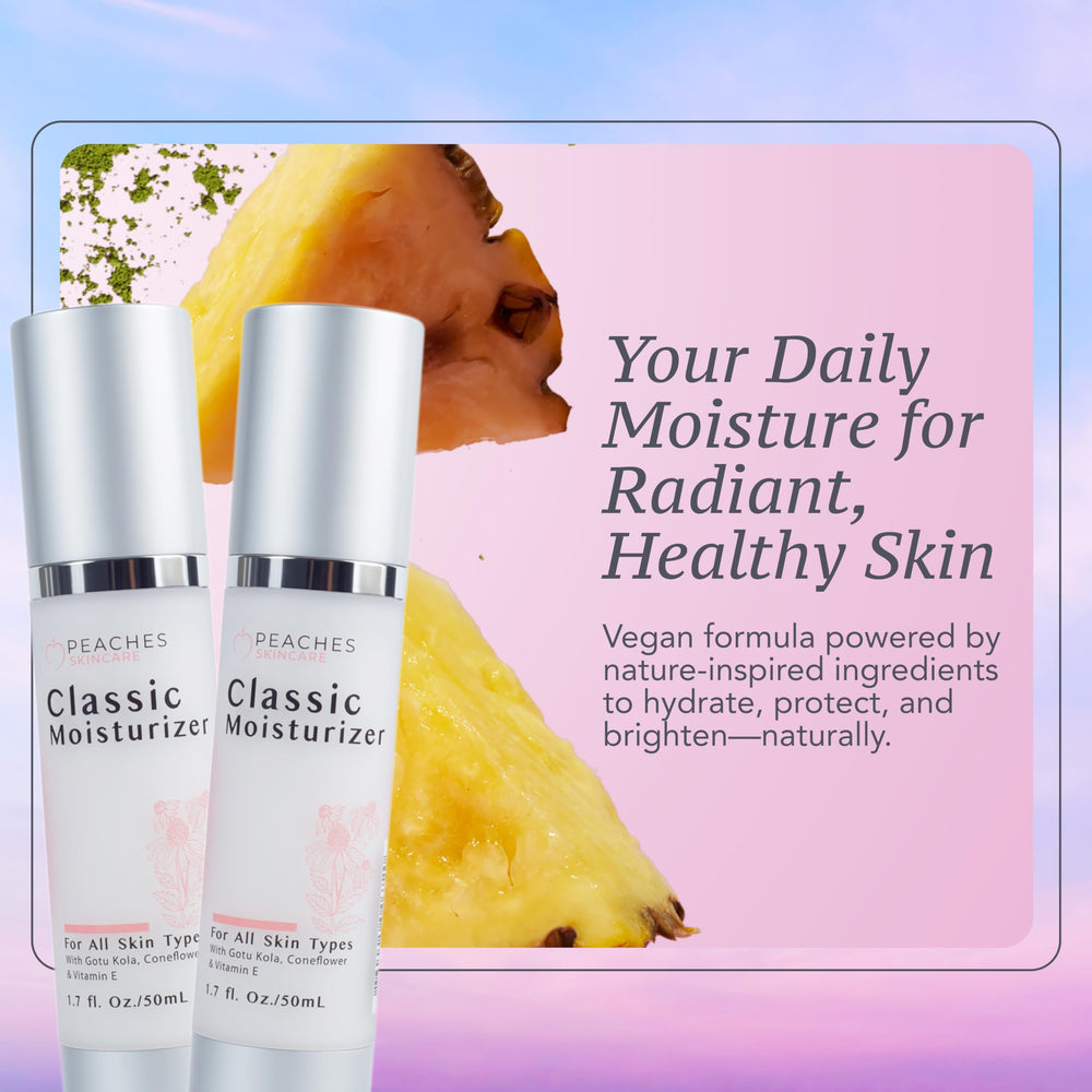 Peaches Skin Care vegan formula signals clean cruelty-free skincare choice.