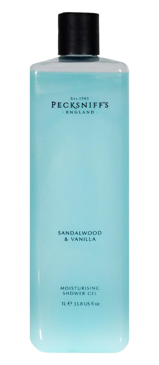 Pecksniff's 1L shower gel bottle exudes spa-like luxury for daily cleansing.
