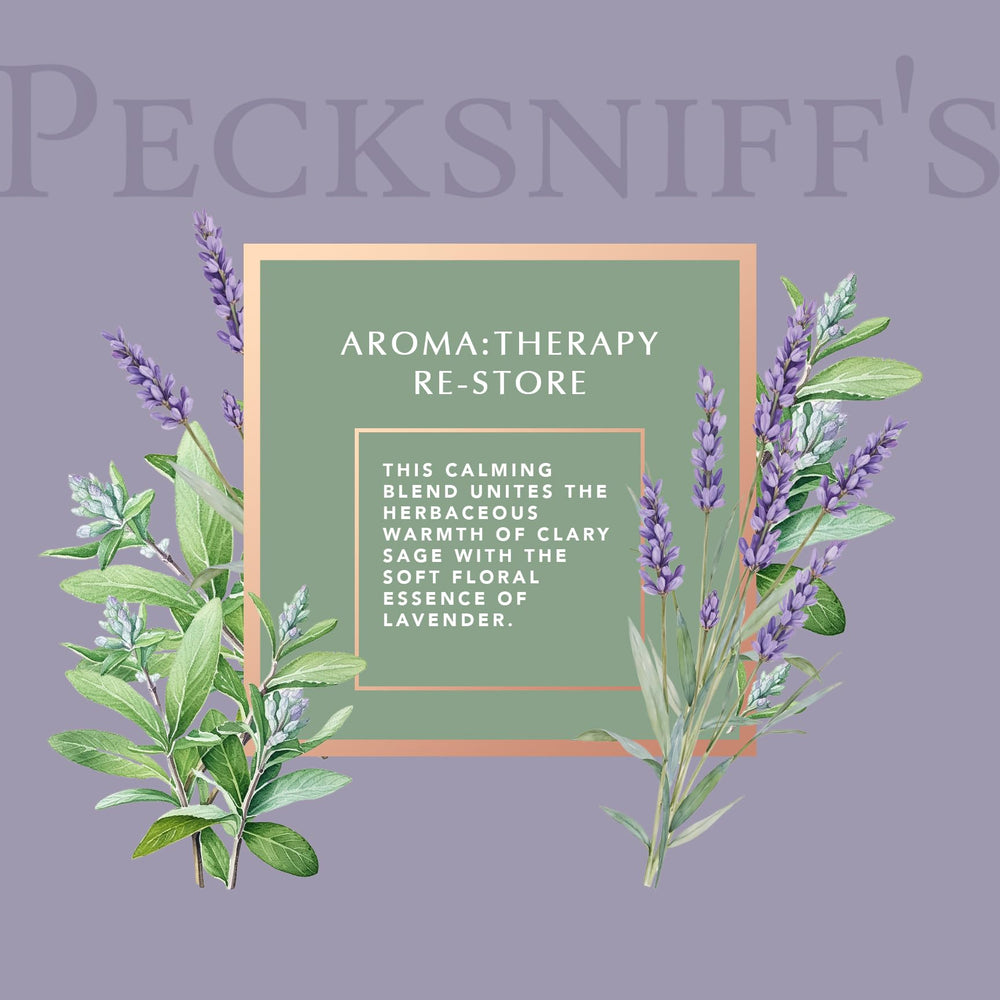 Pecksniff's Aroma Therapy bottle label closeup highlighting calming blend