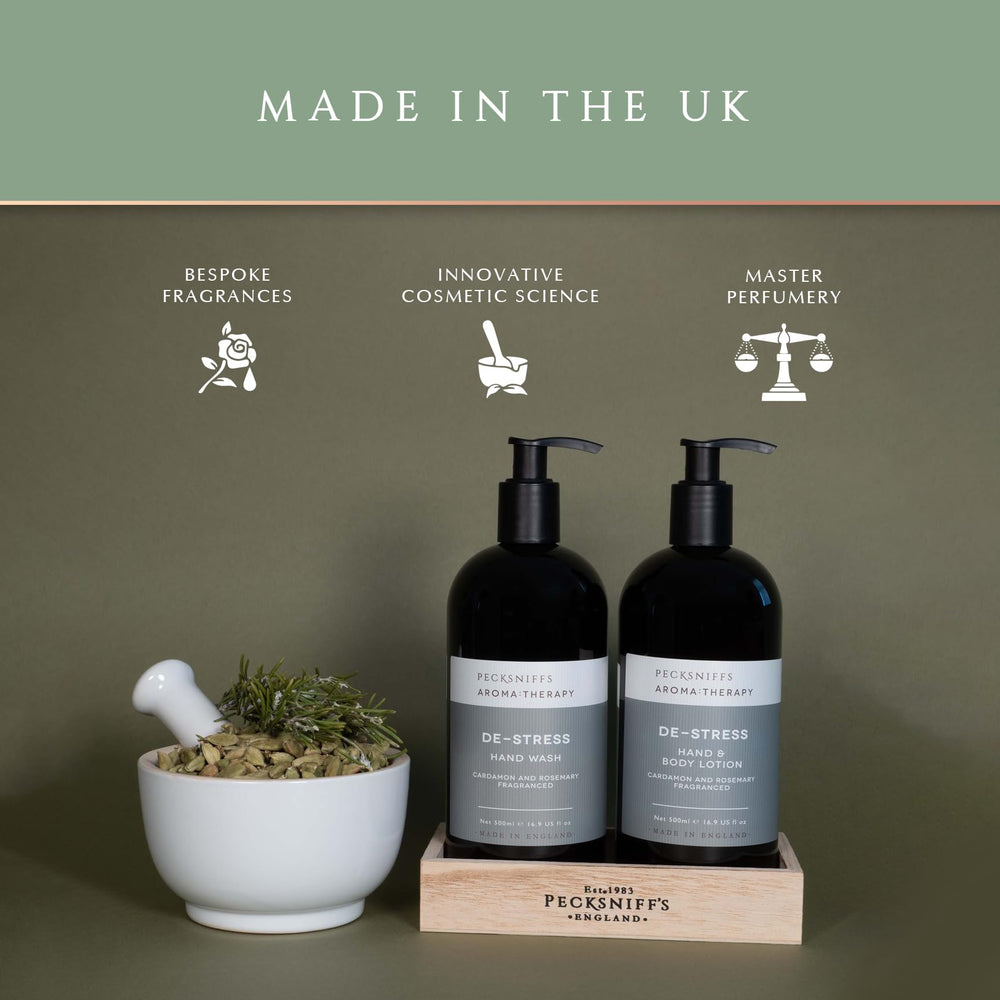 Pecksniff's Aroma Therapy De-Stress bottle featured with earthy notes