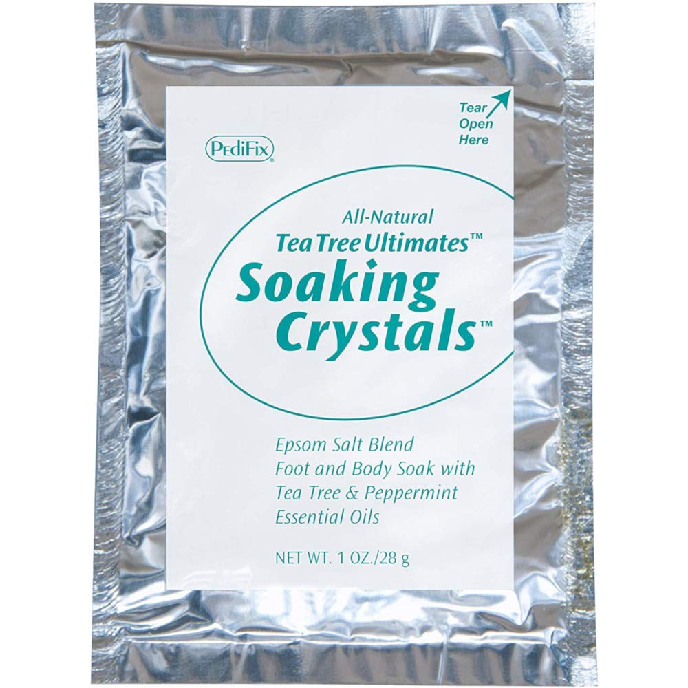 Pedifix Tea Tree Ultimates soaking crystals providing a refreshing foot soak